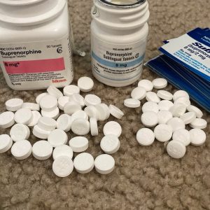 * Subutex Buprenorphine sublingual tablets in factory packaging for daily maintenance management.